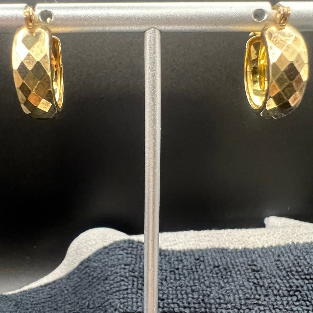 Mexican Sterling Silver Hoop Earrings Gold Tone Faceted Pattern.75 In 2.4g